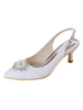 Scarpe da sposa con fibbia in stoffa con paillettes bianche Punta a punta Kitten Heel Back Slip Scarpe da sposa