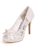 Scarpe da sposa con tacco a spillo a punta aperta con fiocchi di pizzo bianco