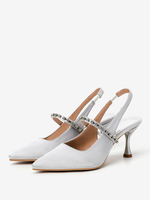 Scarpe da sposa da donna Catene a punta in argento satinato Scarpe da sposa con tacco a forma speciale