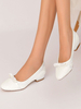 Scarpe da sposa da donna con fiocchi; scarpe da sposa piatte con punta tonda in pizzo