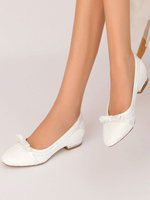 Scarpe da sposa da donna con fiocchi; scarpe da sposa piatte con punta tonda in pizzo