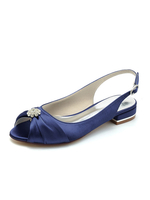 Scarpe da sposa da donna con strass; scarpe da sposa piatte con punta aperta in raso