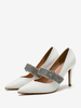 Scarpe da sposa da donna in pelle PU bianca con punta a punta strass scarpe da sposa con tacco a spillo