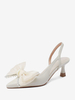 Scarpe da sposa da donna in pelle PU bianco ecru con fiocchi a punta con tacco a rocchetto scarpe da sposa