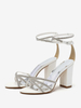 Scarpe da sposa da donna in pelle PU nera con punta aperta strass scarpe da sposa con tacco grosso