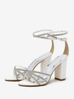 Scarpe da sposa da donna in pelle PU nera con punta aperta strass scarpe da sposa con tacco grosso