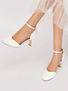 Scarpe da sposa da donna in raso bianco punta tonda strass tacco grosso scarpe da sposa