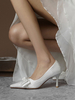 Scarpe da sposa da donna Pizzo bianco Punta quadrata Fiocchi Tacco a spillo Scarpe da sposa vintage