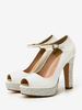 Scarpe da sposa da donna PU Leather Ecru White Peep Toe Perle Scarpe da sposa
