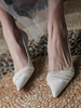 Scarpe da sposa da donna PU Pelle Ecru Bianco Punta a punta Perle Tacco a calice Scarpe da sposa