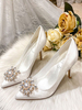 Scarpe da sposa da donna Raso Albicocca Punta a punta Perle Tacco a spillo Scarpe da sposa