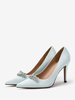 Scarpe da sposa da donna Scarpe da sposa con tacco a spillo in raso azzurro celeste con punta a punta