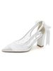 Scarpe da sposa da donna Scarpe da sposa con tacco grosso a punta in rete ricamata