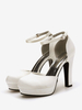 Scarpe da sposa da donna Scarpe da sposa con tacco grosso e punta tonda bianca in raso
