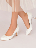 Scarpe da sposa da donna Scarpe da sposa con tacco grosso in pizzo ricamato