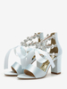 Scarpe da sposa da donna Scarpe da sposa con tacco grosso in raso azzurro cielo con strass