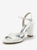 Scarpe da sposa da donna Scarpe da sposa con tacco grosso in raso blu scuro