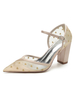 Scarpe da sposa da donna Scarpe da sposa con tacco grosso in raso ricamato a punta
