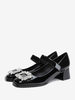 Scarpe da sposa da donna Scarpe nere con punta quadrata e strass Tacco grosso Mary Jane