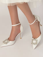 Scarpe da sposa da donna Strass Paillettes Stoffa a punta Tacco a spillo Scarpe da sposa