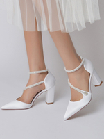 Scarpe da sposa da donna Strass Scarpe da sposa con tacco grosso a punta in raso