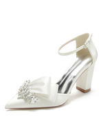 Scarpe da sposa da donna Strass Scarpe da sposa con tacco grosso a punta in raso
