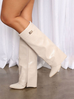 Stivali al polpaccio da donna Stivali alti al ginocchio con tacco largo color carne