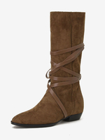 Stivali al polpaccio da donna Stivali con tacco grosso in pelle scamosciata con punta a punta