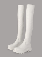 Stivali alti al ginocchio bianchi Stivali al ginocchio piatti con punta tonda da donna