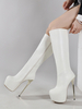 Stivali alti al ginocchio con cerniera e plateau bianchi sexy