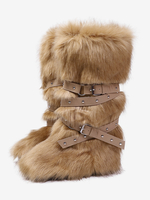 Stivali alti al ginocchio con punta tonda e fibbia da donna in pelliccia sintetica