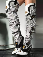 Stivali Alti Al Ginocchio Da Donna Stivali Western Al Polpaccio Con Motivo Serpente A Punta