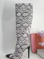 Stivali Alti al Ginocchio Modello Serpente Stivali da Donna con Tacco a Spillo a Punta