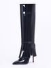 Stivali alti al ginocchio neri Stivale al ginocchio ripiegabile con tacco alto in pelle verniciata a punta