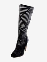 Stivali alti al ginocchio neri Stivali sandalo con punta aperta e tacco a spillo da donna