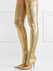 Stivali alti alla coscia da donna Stivali invernali da donna in pelle lucida con punta a punta in oro chiaro