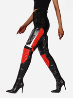 Stivali alti alla coscia sexy Stivali a punta patchwork rossi