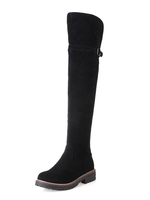 Stivali alti alla coscia Stivali al ginocchio da donna con punta tonda in pelle scamosciata con monogramma