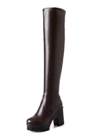 Stivali alti da donna con punta tonda e tacco grosso sopra gli stivali al ginocchio