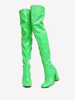 Stivali alti da donna Stivali da donna con tacco grosso in pelle rossa con punta tonda