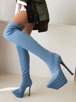 Stivali alti della coscia femminile puntato con il tallone di punta di piedi elastico stivali elastici