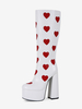 Stivali alti fino al ginocchio bianchi con plateau e motivo a cuore taglia comoda tacco grosso GO GO Boots