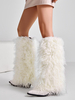 Stivali alti fino al ginocchio bianchi con punta a punta in pelliccia sintetica con tacco spesso per donna