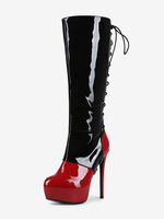 Stivali alti fino al ginocchio da donna con plateau fibbia lacci e tacco alto