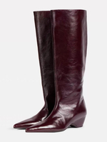 Stivali alti fino al ginocchio da donna con punta a punta e tacco a zeppa