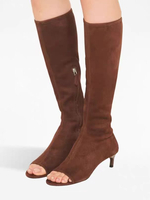 Stivali alti fino al ginocchio da donna con punta aperta cerniera e tacco a gattino