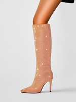 Stivali alti fino al ginocchio da donna con strass e tacchi alti da festa