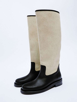 Stivali alti fino al ginocchio da donna stivali da equitazione piatti con punta tonda e patchwork