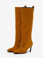 Stivali alti fino al ginocchio in pelle scamosciata da donna con punta a punta e tacco alto