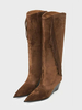 Stivali alti fino al ginocchio in pelle scamosciata da donna con zeppa punta a punta e nappe